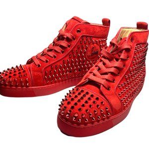 Christian Louboutin Louis Orlato Spike Studs High Cut Men's Red Sneakers - 42